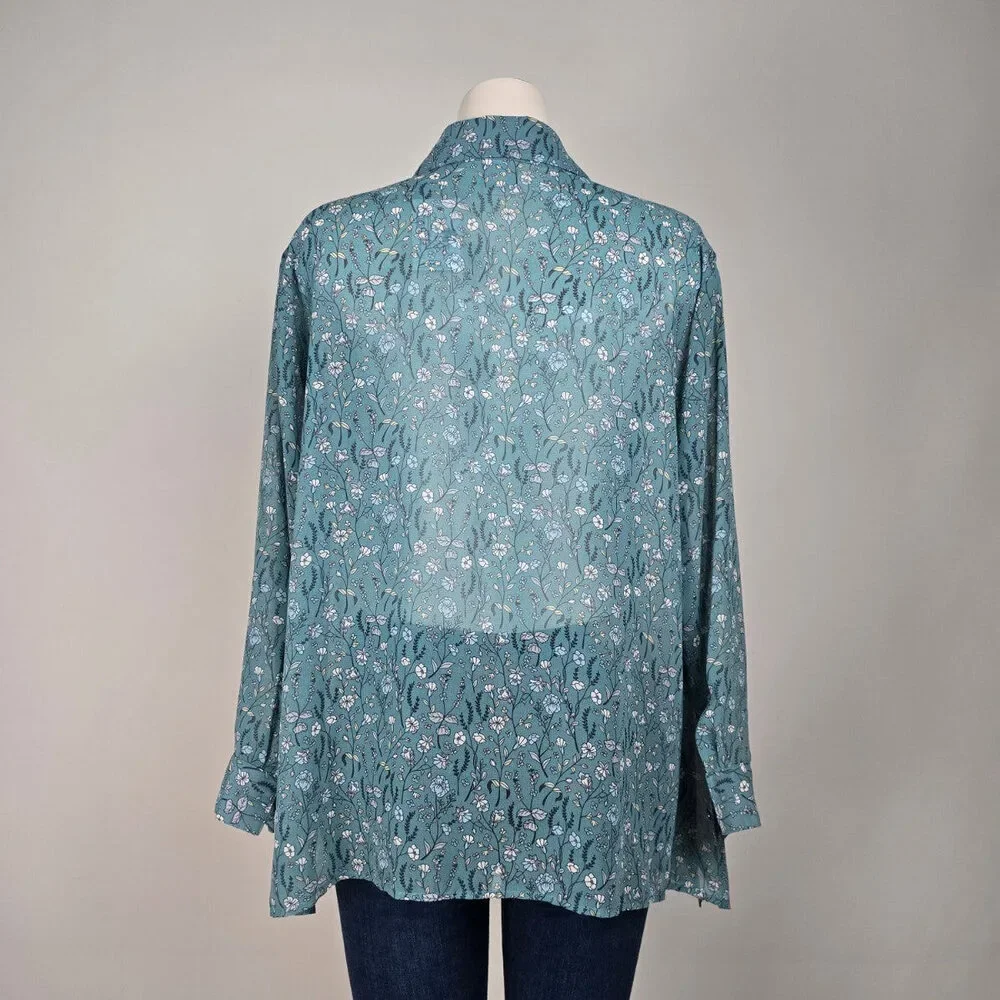 Cabi Blue Floral Sheer Collared High Low Blouse Top Size XS - Picture 6 of 9